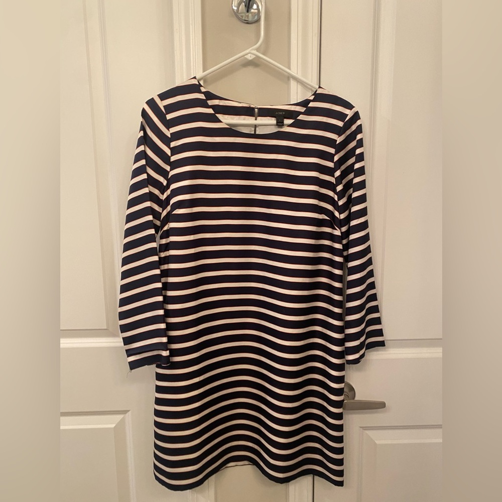3/4 sleeved satin sheen JCrew striped dress.